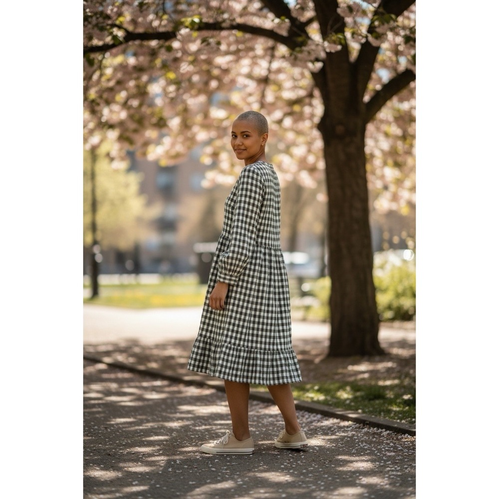 Vero Moda Gingham Dress Size 16 Cottagecore Prairie Olive Green White NWT Pocket